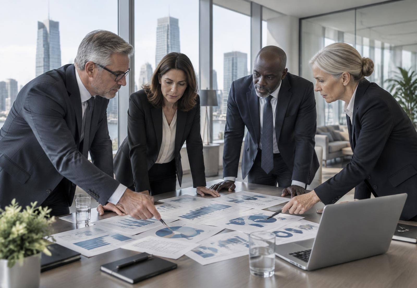 Consultants reviewing commercial performance data