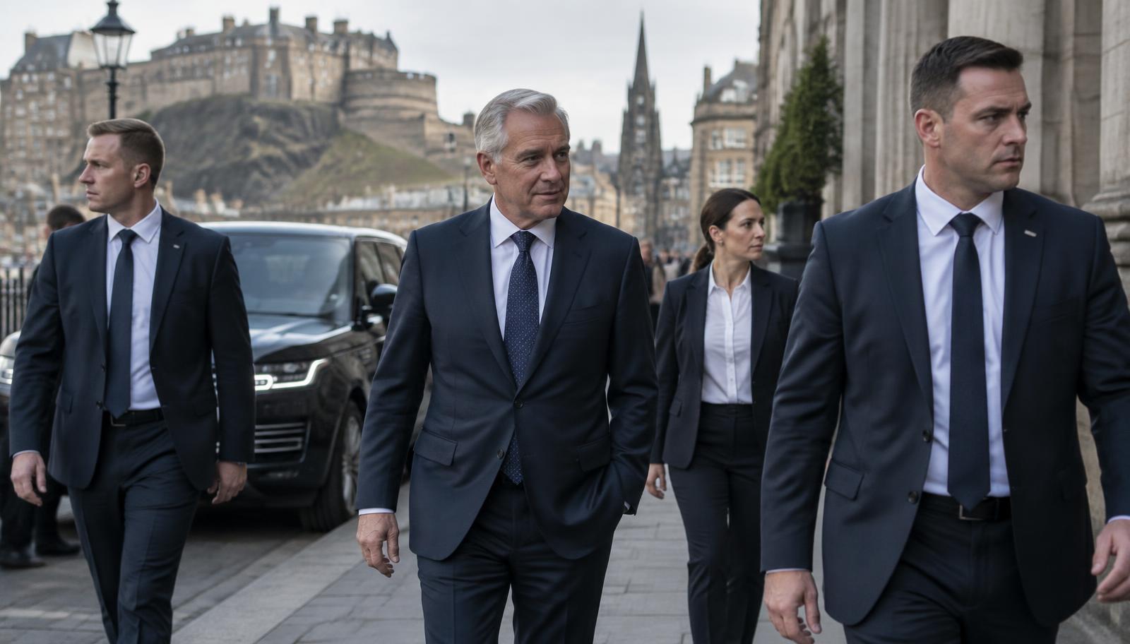 Discreet close protection team accompanying a principal in Scotland