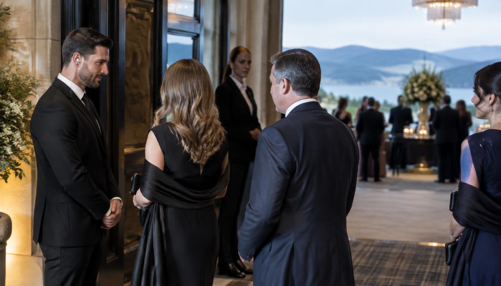 Professional security team managing access at an elegant Scottish event